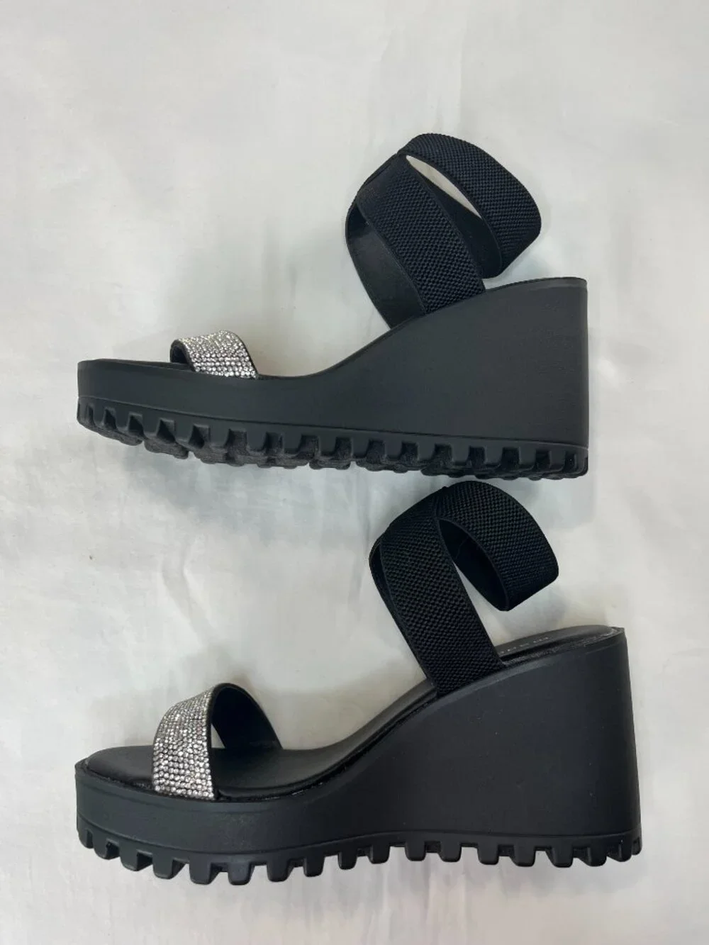 Madden Girl Carlot Black Rhinestone Wedge Sandals